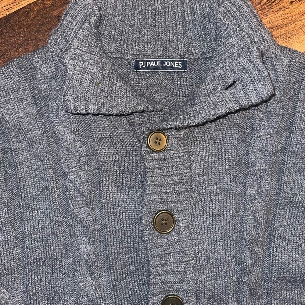 Men'sGray Cable Knit Sweater - Picture 4 of 7